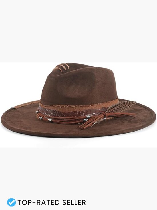 Wide Brim Fedora Hat Unisex Felt Handmade Boho Western Suede Panama main image 3